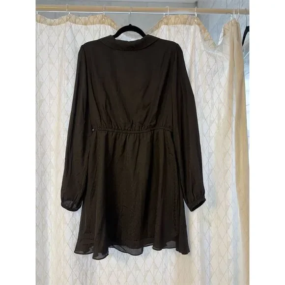 Steve Madden Women's L Black Shiny Leopard Faux Wrap Dress Knee Length - Picture 6 of 13